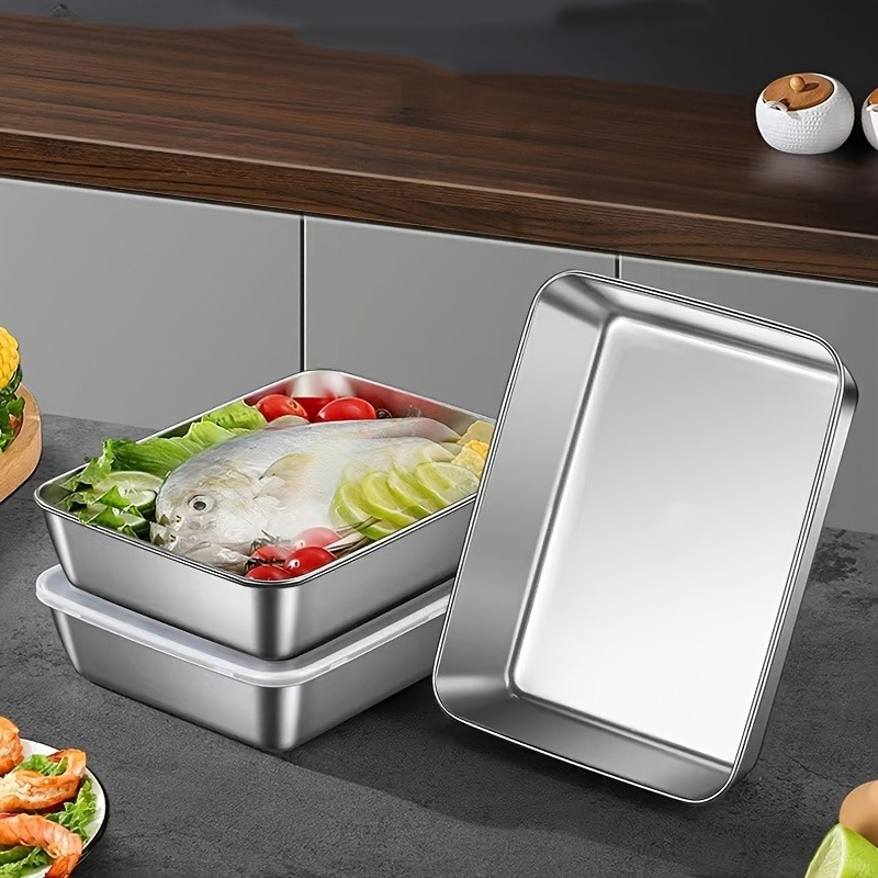 Food Storage Lunch Box - 3/6Pcs Stainless Steel Rectangular Food Storage