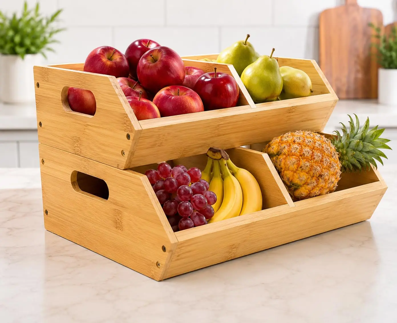 Stackable Pantry Bin - 3Pcs Bamboo Stackable Potato Onion Storage