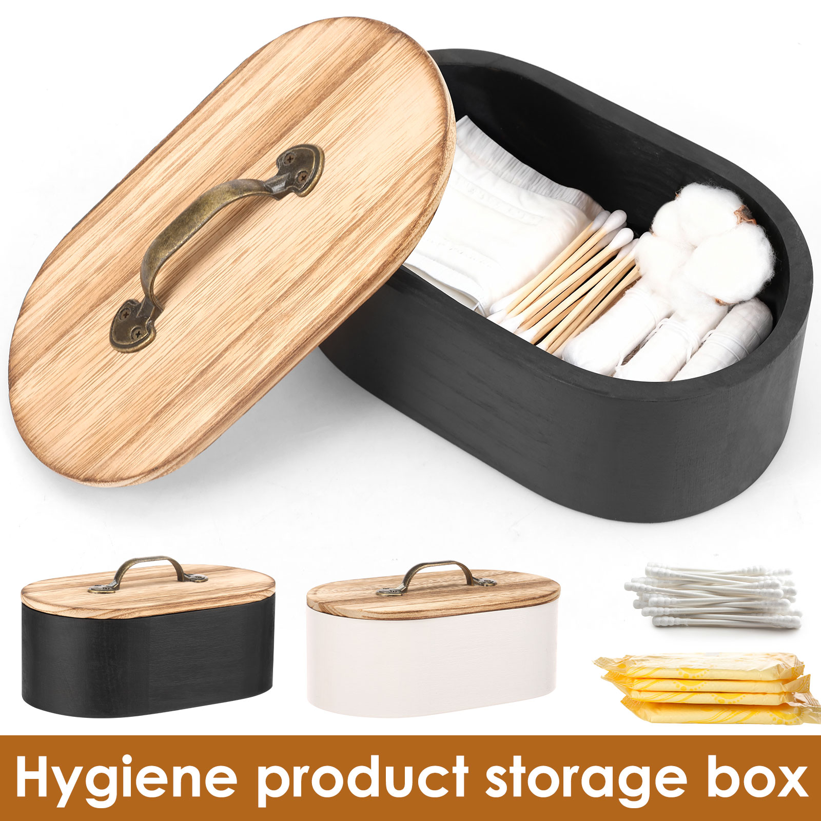 Stackable Pantry Bin - Bathroom Storage Box Oval Wood Feminine