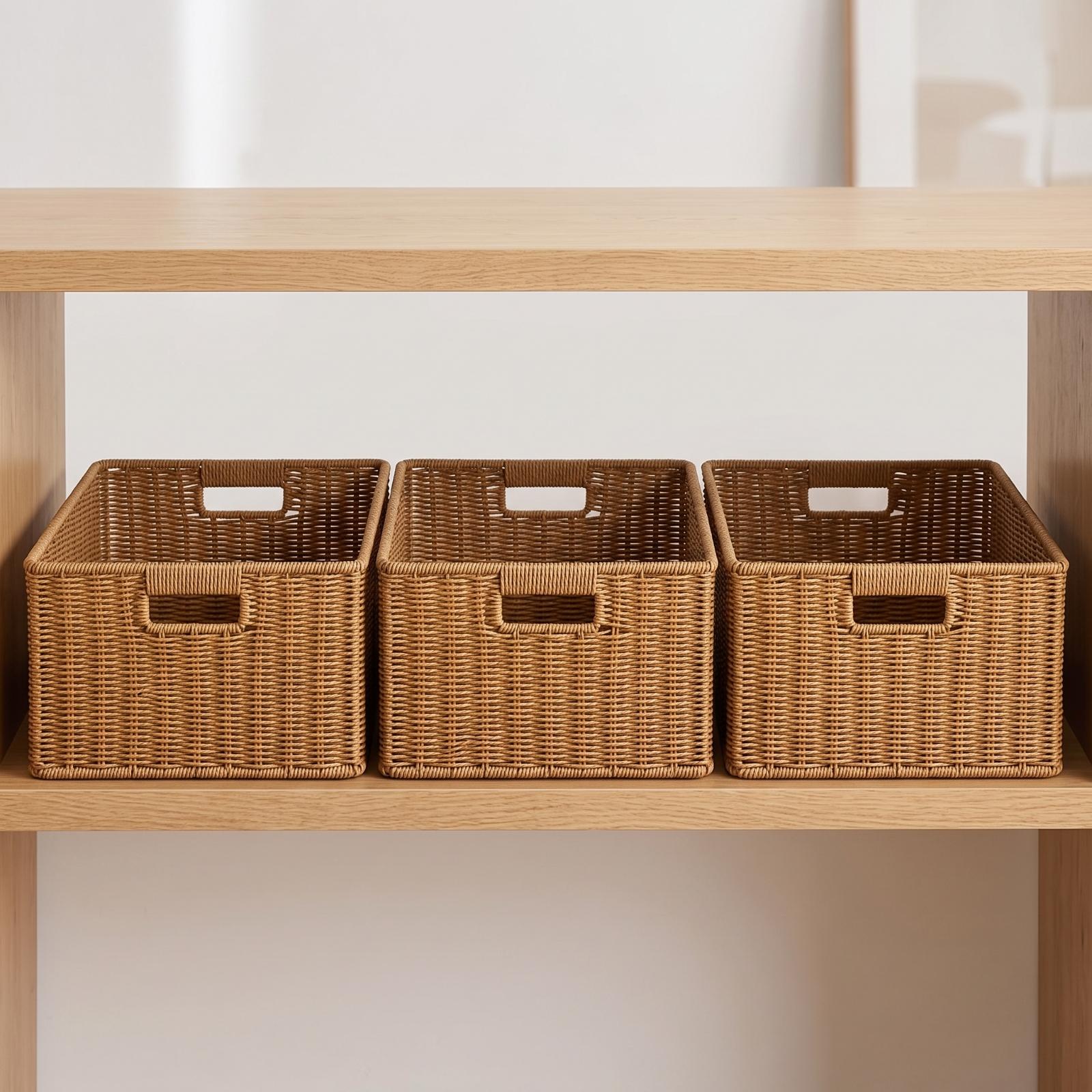 Stackable Pantry Bin - Rustic Rattan Storage Basket for Nursery