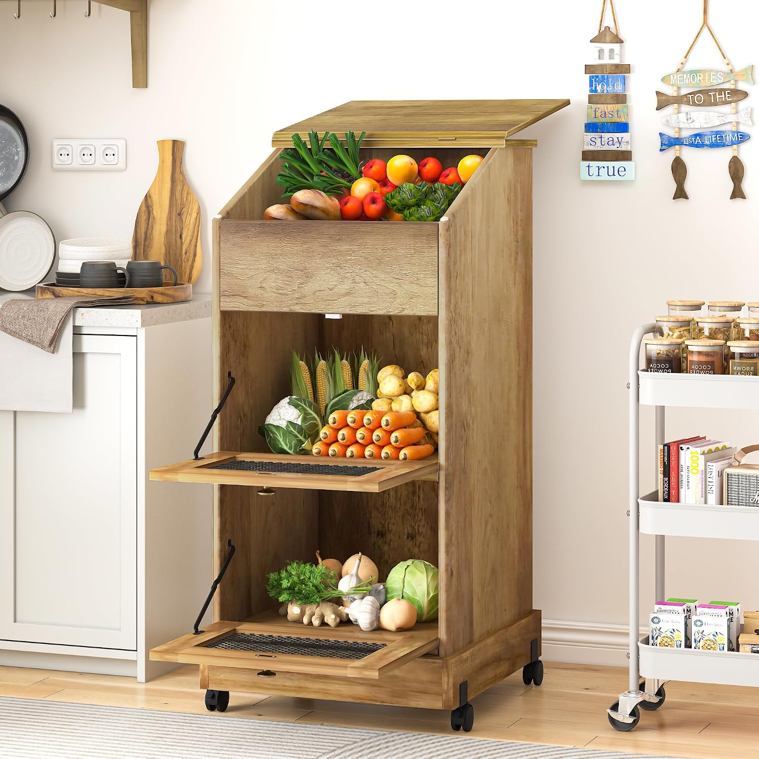 Wood Potato Storage Cabinets O - огляд і ціна Food Storage On Wheels