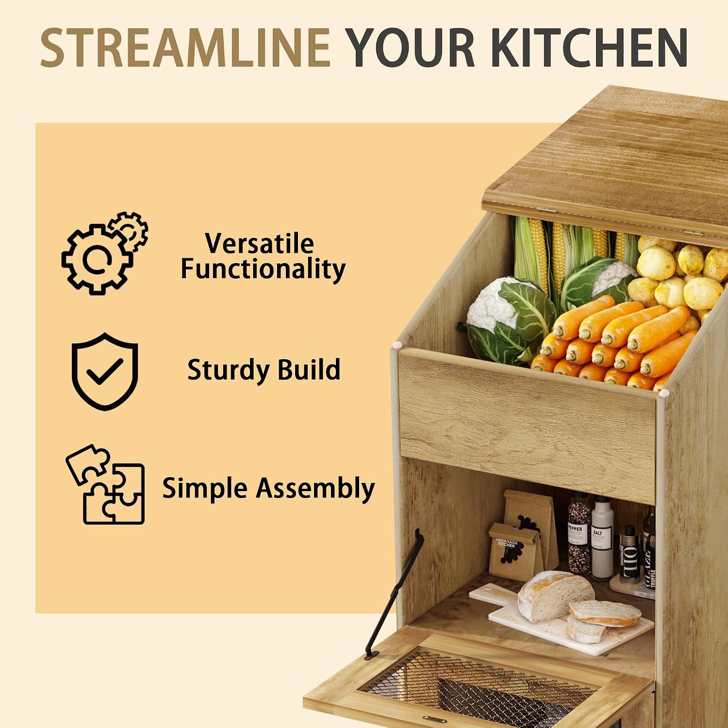 Wood Potato Storage Cabinets O - огляд і ціна Food Storage On Wheels