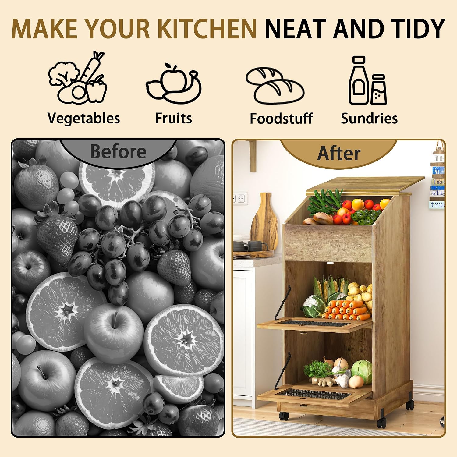 Wood Potato Storage Cabinets O - огляд і ціна Food Storage On Wheels
