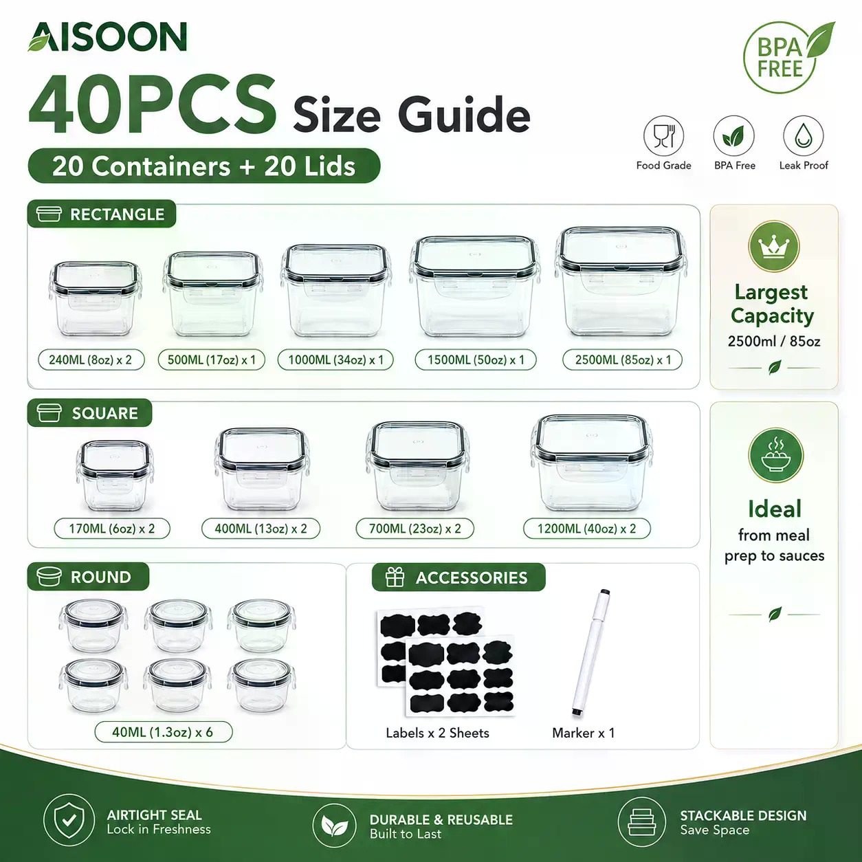 40 PCS Extra Large 85oz Silico - огляд і ціна Food Storage Organization