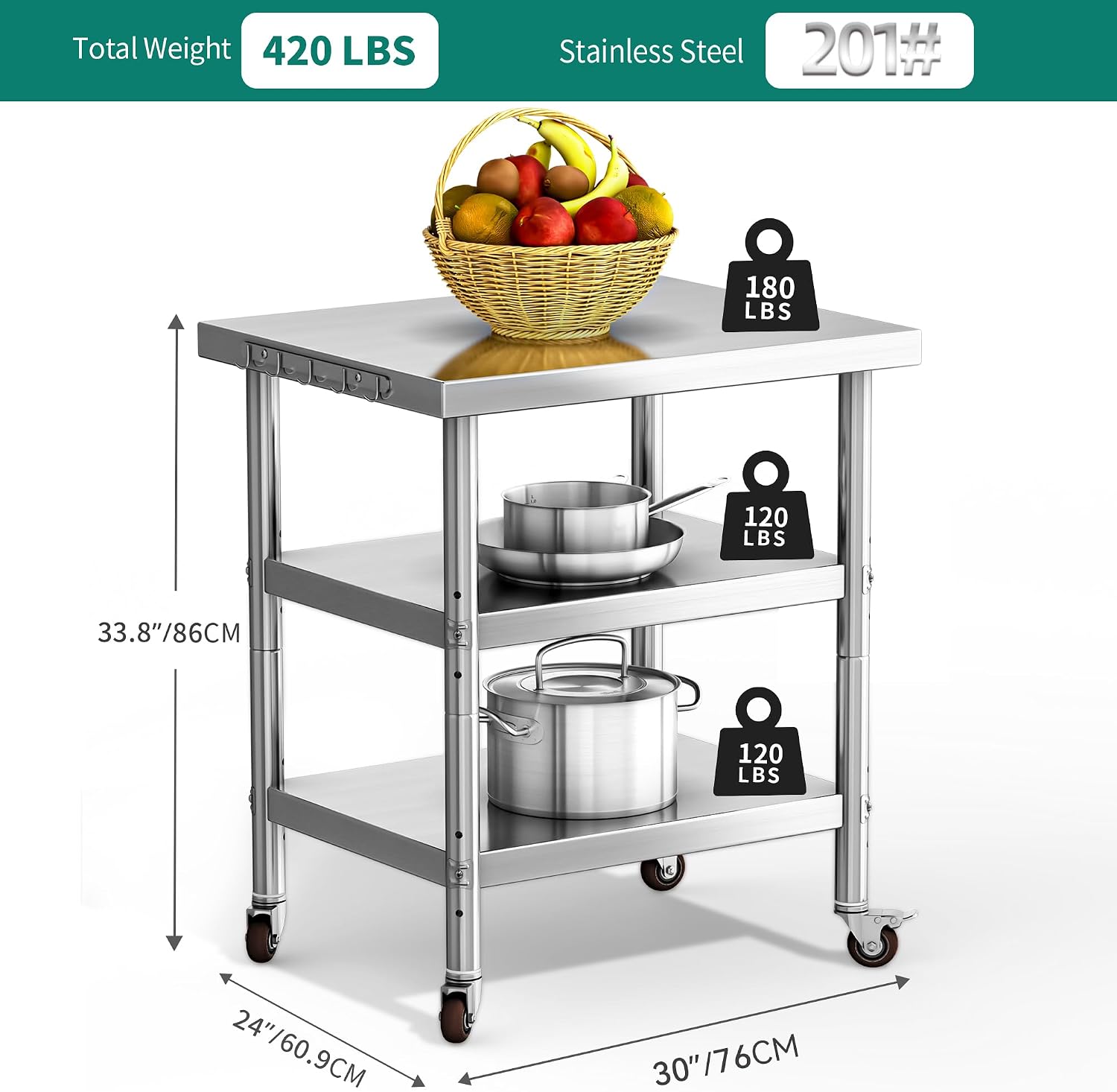 Stainless Steel Food Prep Tabl - огляд і ціна Food Storage On Wheels