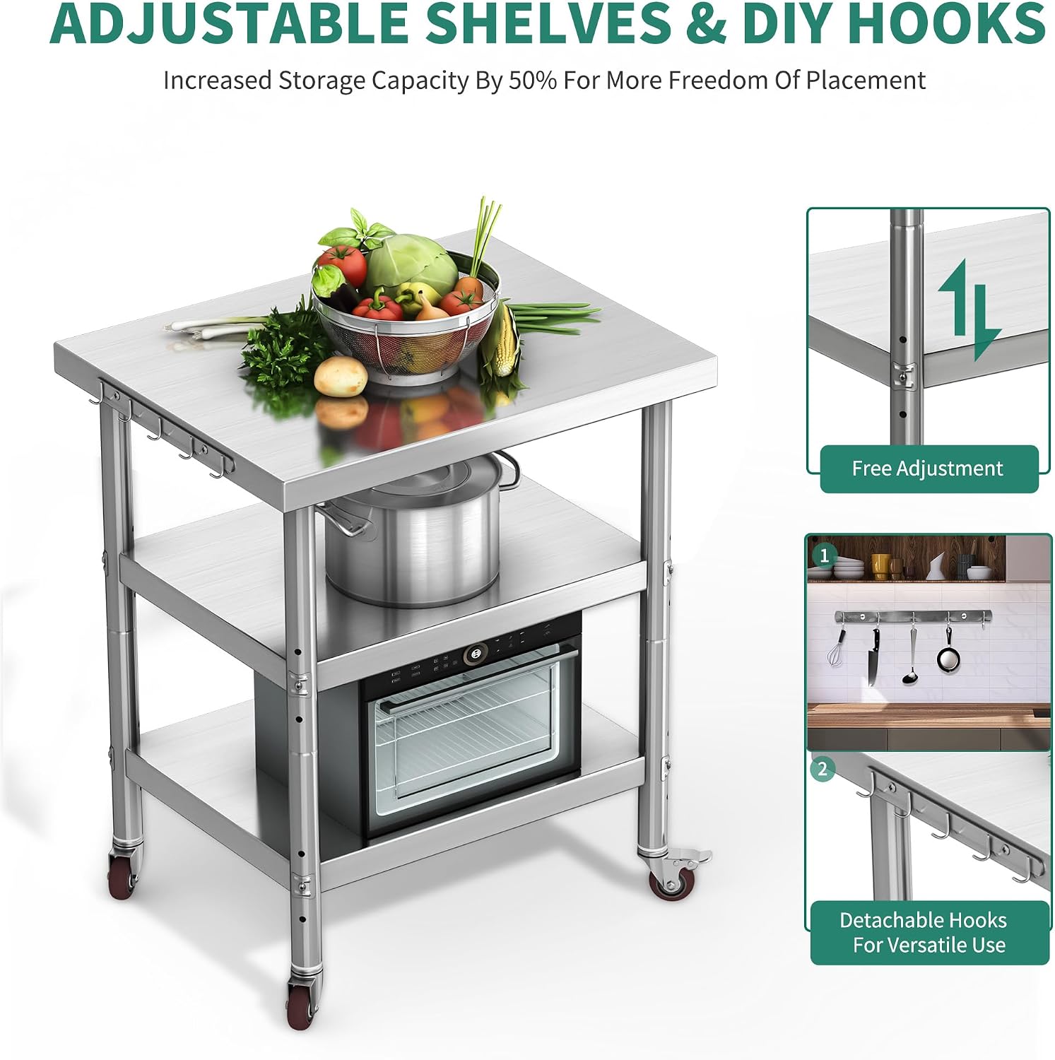 Stainless Steel Food Prep Tabl - огляд і ціна Food Storage On Wheels