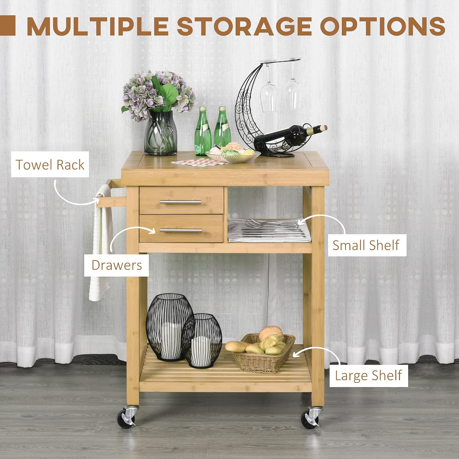 Bamboo Kitchen Island Cart On  - огляд і ціна Food Storage On Wheels